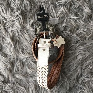 Miss Me white leather belt